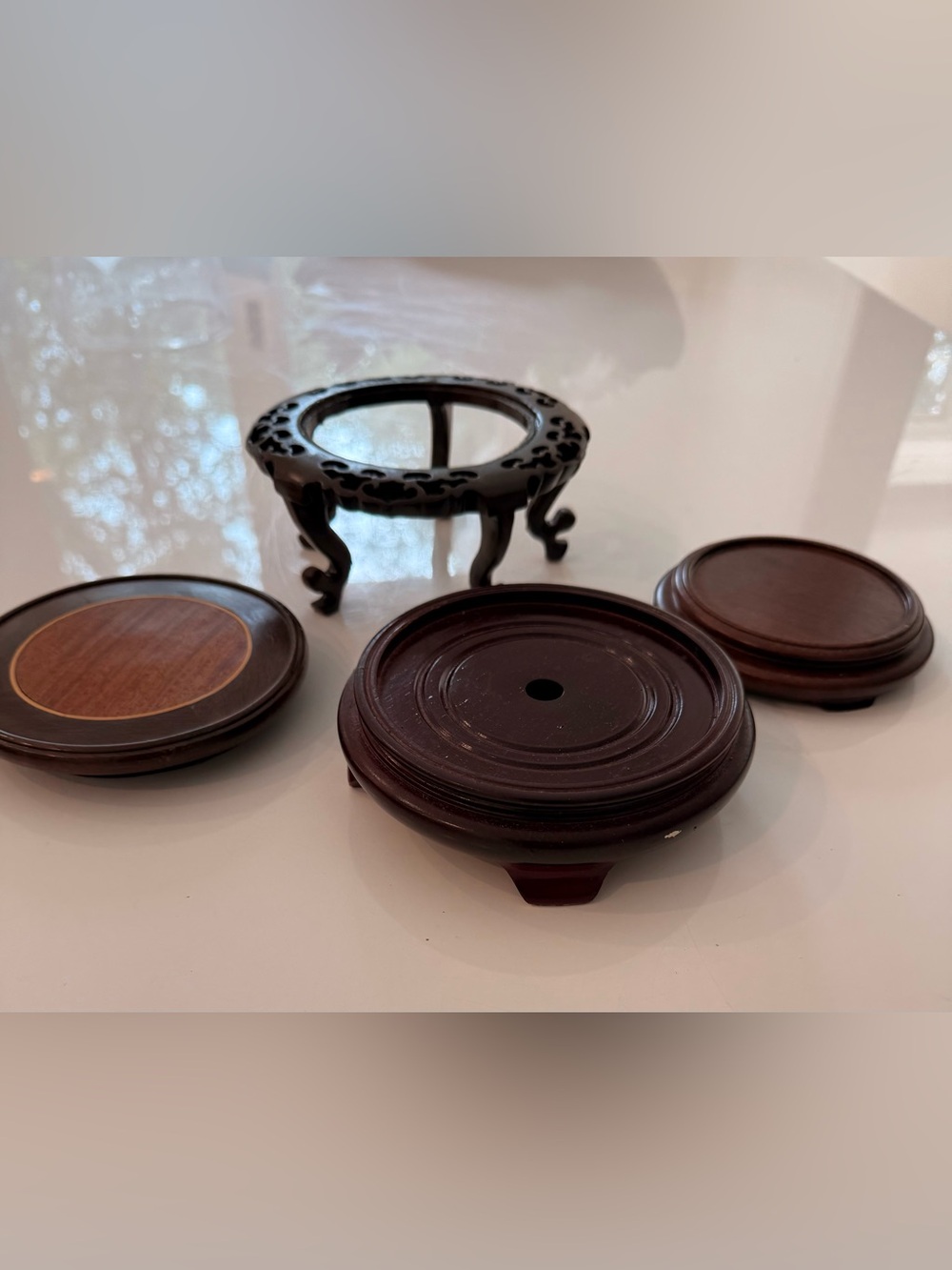 4 Rosewood plant stands/ Round Wood Display Bases - Picture 3 of 5